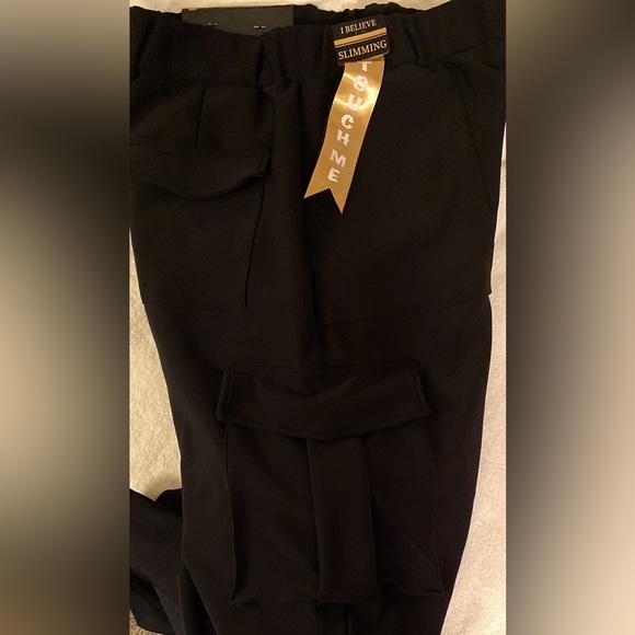 NWT SOLID BLACK SCUBA CARGO PANTS WIDE LEG size 1X - Picture 13 of 15